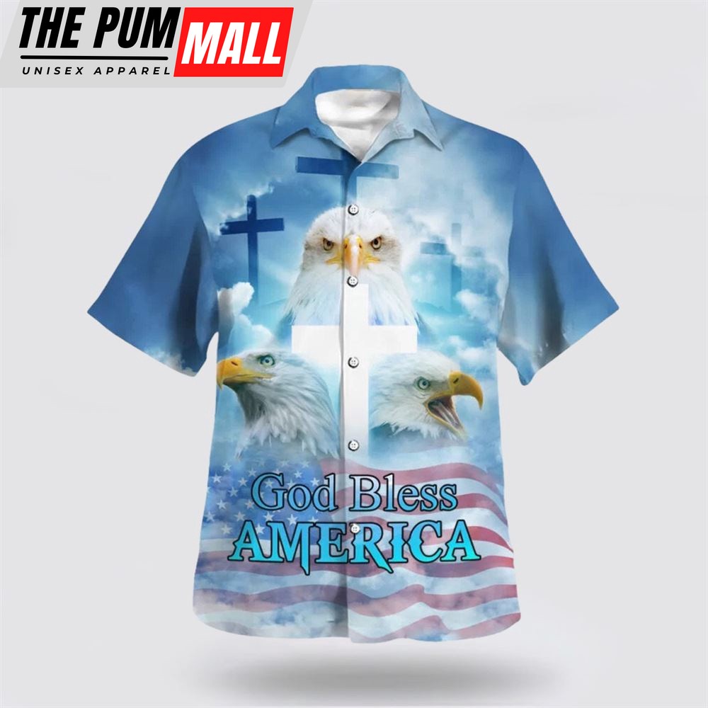 Christian Hawaiian Shirt, God Bless American White Head Eagle Hawaiian Shirt, Religion Hawaiian Shirt