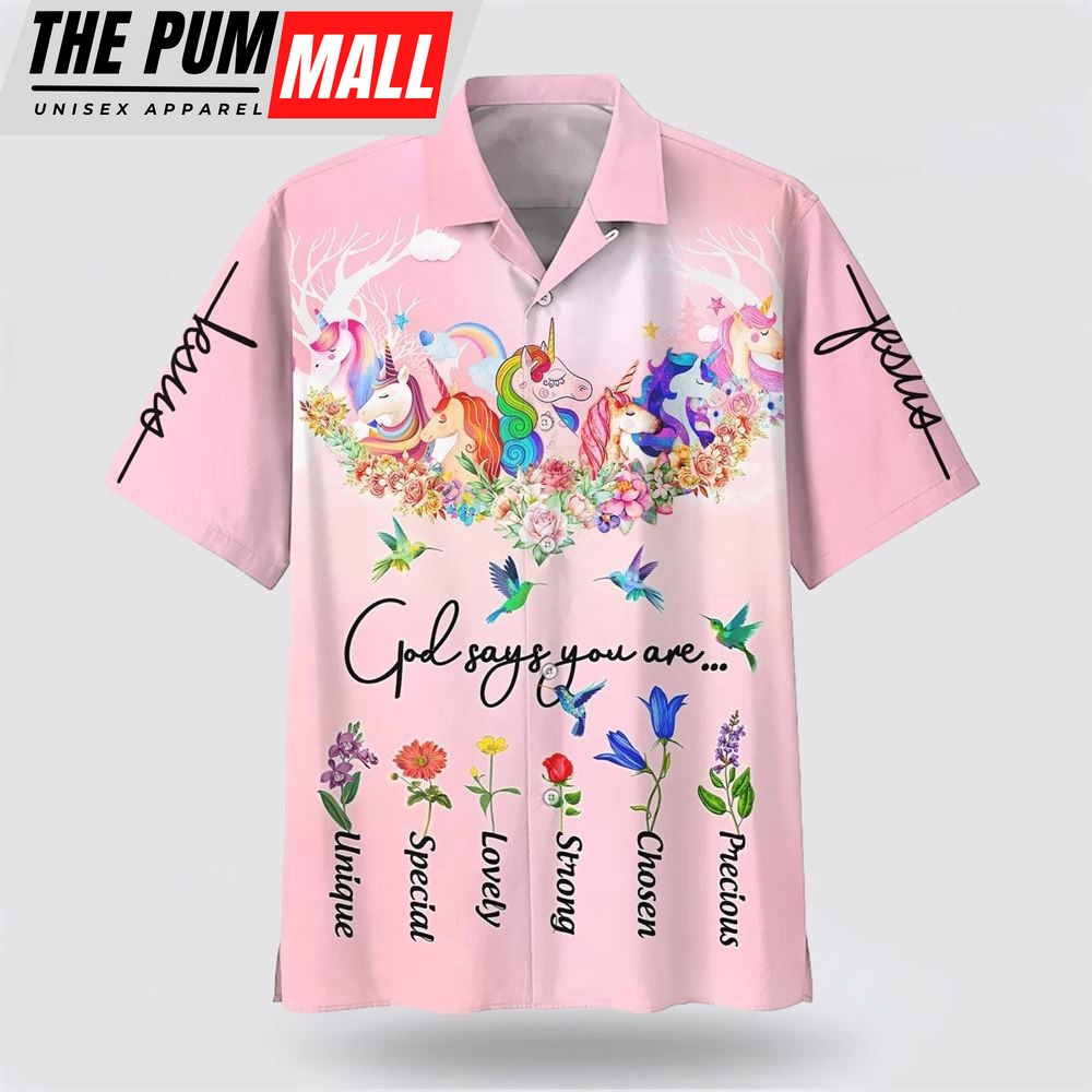 Christian Hawaiian Shirt, God Say You Are Unicorn And Hummingbird Hawaiian Shirt, Religion Hawaiian Shirt