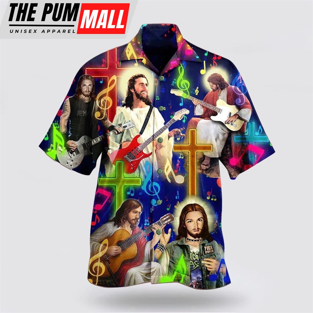Christian Hawaiian Shirt, Guitar Jesus Love Guitar Hawaiian Shirt, Religion Hawaiian Shirt