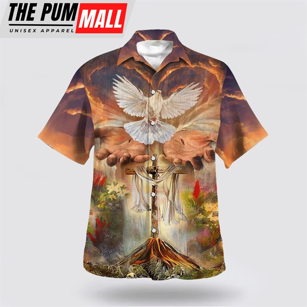 Christian Hawaiian Shirt, Hand Of God Holy Dove Cross Hawaiian Shirt, Religion Hawaiian Shirt