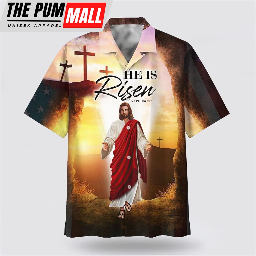 Christian Hawaiian Shirt, He Is Risen Hawaiian Shirt, Jesus Leaves The Tomb Hawaiian Shirt, Religion Hawaiian Shirt