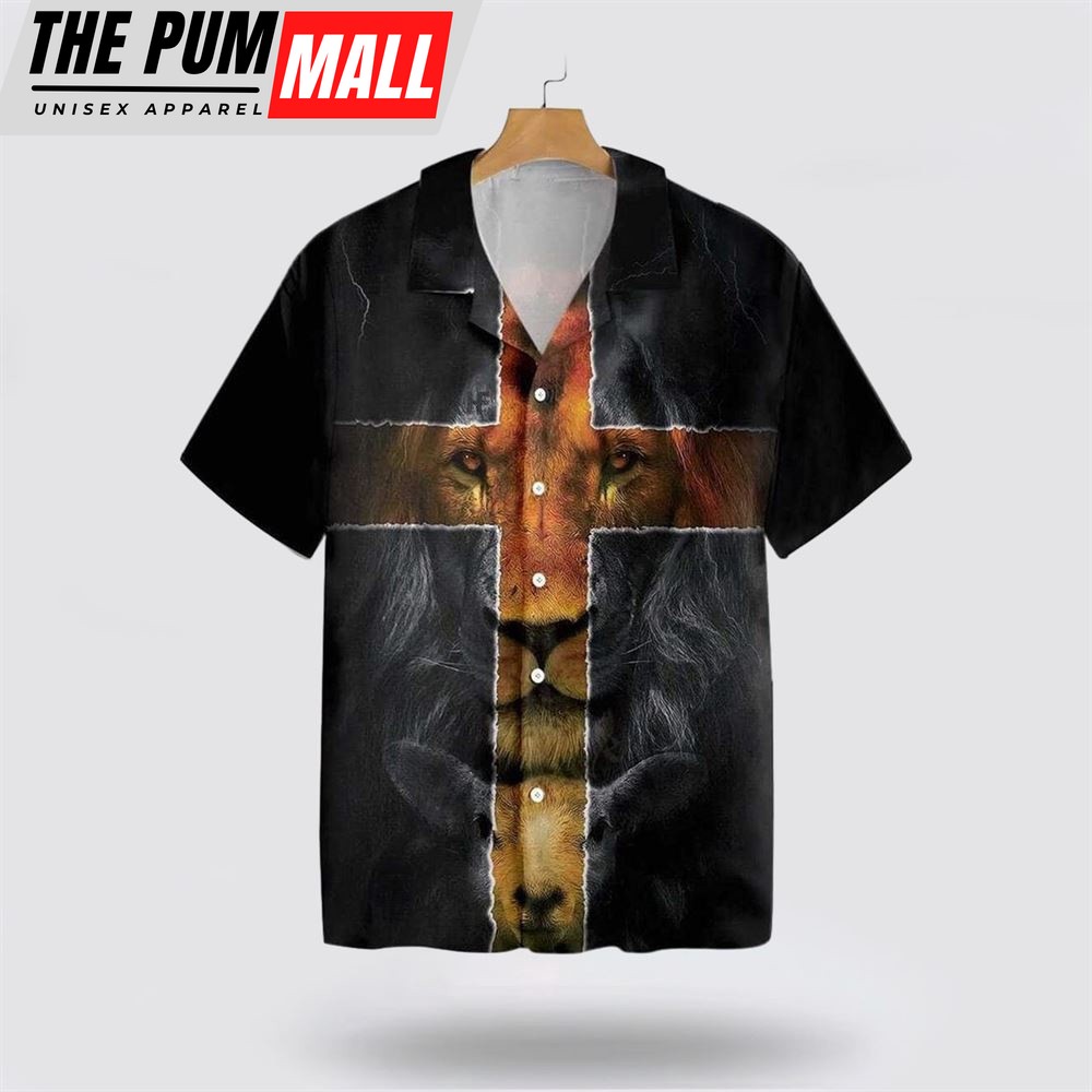 Christian Hawaiian Shirt, Jesus Amazing Lion And Lamb Christian Cross Hawaiian Shirt, Religion Hawaiian Shirt