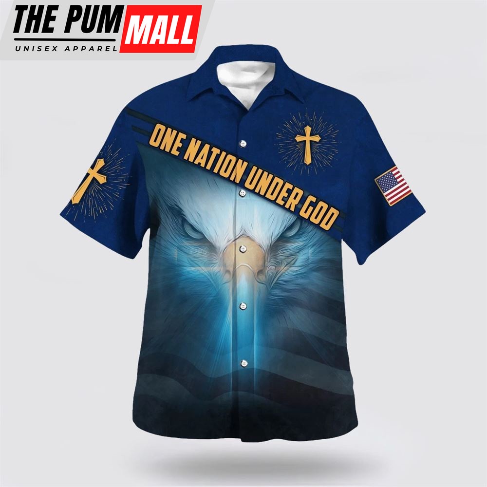 Christian Hawaiian Shirt, Jesus And Eagle One Nation Under God American Hawaiian Shirt, Religion Hawaiian Shirt