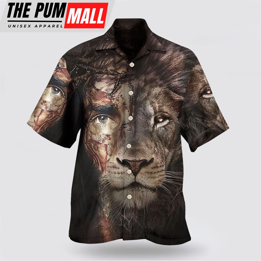 Christian Hawaiian Shirt, Jesus And Lion 2 Hawaiian Shirt, Religion Hawaiian Shirt