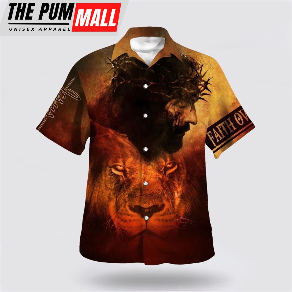 Christian Hawaiian Shirt, Jesus And Lion Hawaiian Shirt, Religion Hawaiian Shirt