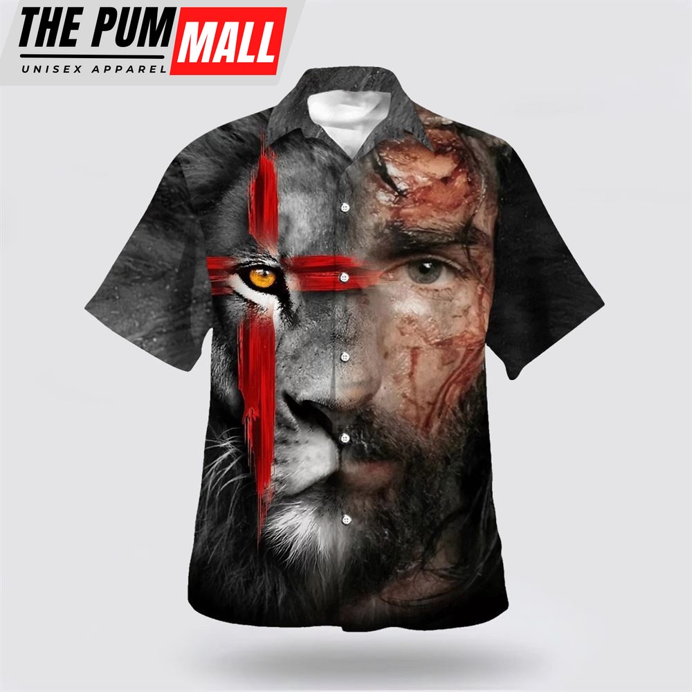 Christian Hawaiian Shirt, Jesus And Lion King Hawaiian Shirts For Men, Religion Hawaiian Shirt