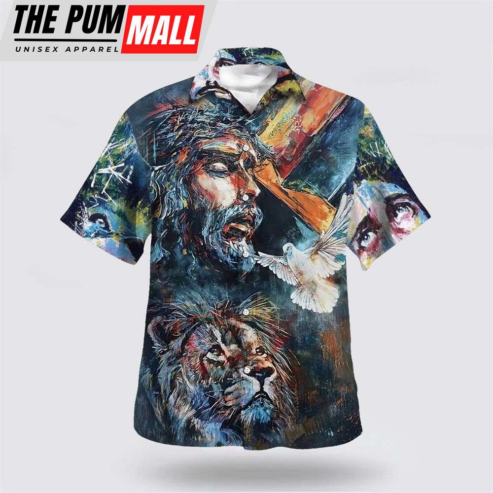 Christian Hawaiian Shirt, Jesus Christ Lion And Dove Hawaiian Shirts For Men, Religion Hawaiian Shirt