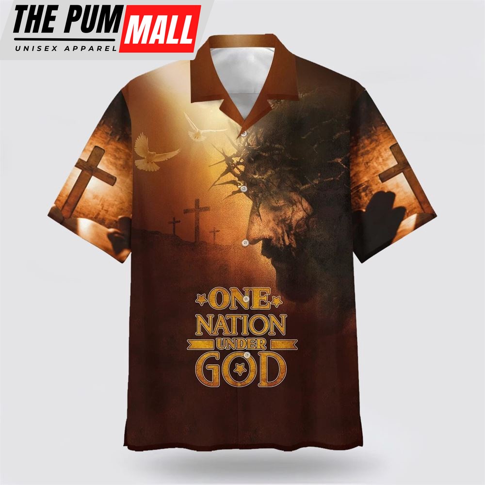 Christian Hawaiian Shirt, Jesus Cross One Nation Under God Hawaiian Shirt, Christian Clothing Hawaii
