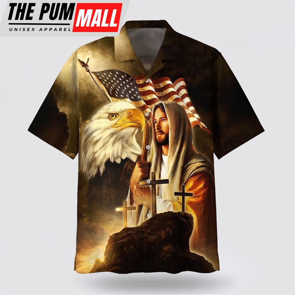 Christian Hawaiian Shirt, Jesus Eagle American Flag United States Hawaiian Shirts, Christian Clothing Hawaii