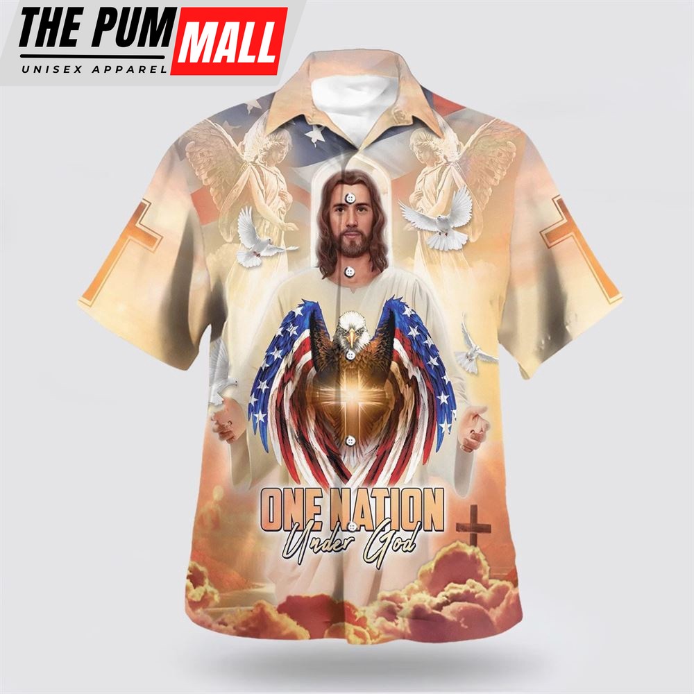 Christian Hawaiian Shirt, Jesus Eagle And One Nation Under God Hawaiian Shirts, Christian Clothing Hawaii