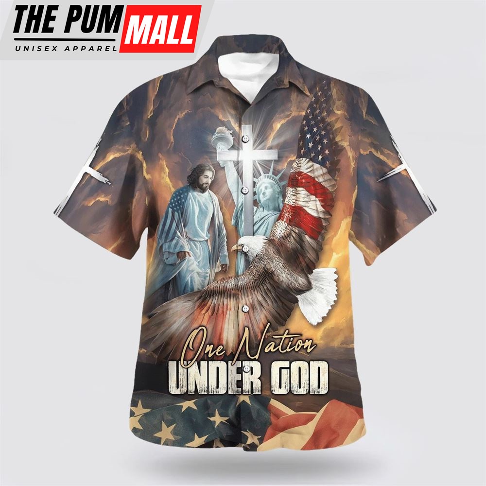 Christian Hawaiian Shirt, Jesus Eagle One Nation Under God 1 Hawaiian Shirts, Christian Clothing Hawaii