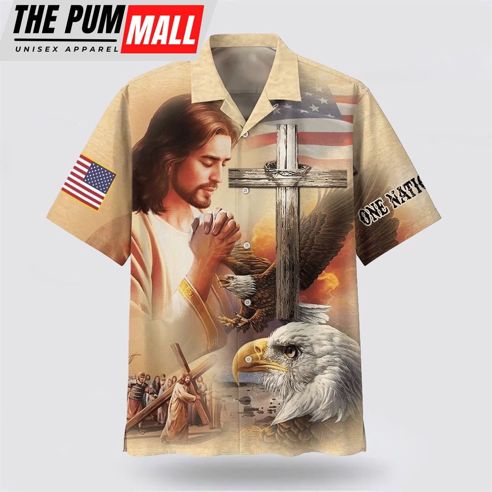 Christian Hawaiian Shirt, Jesus Eagle One Nation Under God Hawaiian Shirts, Christian Clothing Hawaii