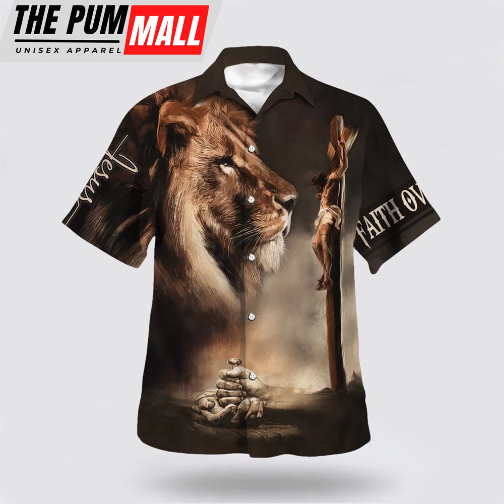 Christian Hawaiian Shirt, Jesus Faith Over Lion Hawaiian Shirt, Christian Clothing Hawaii