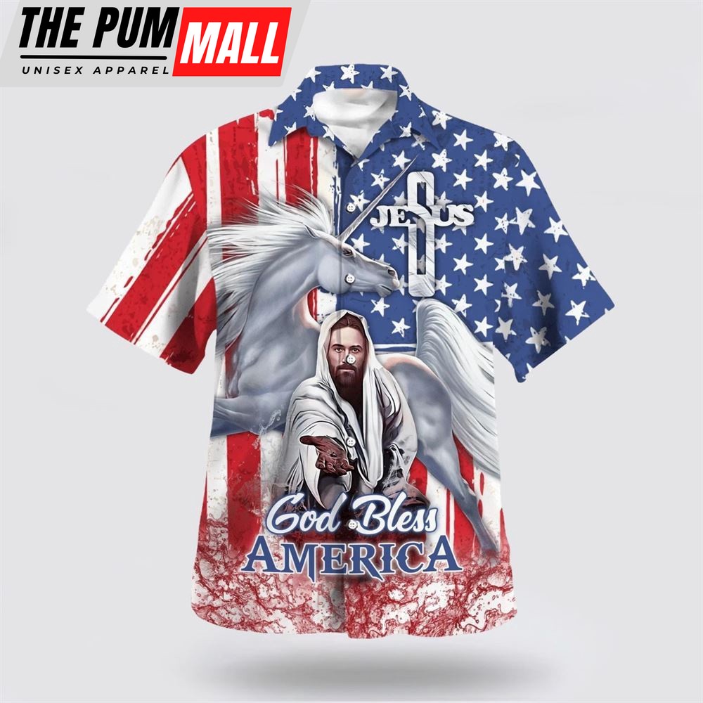 Christian Hawaiian Shirt, Jesus Horse God Bless America Hawaiian Shirt, Christian Clothing Hawaii