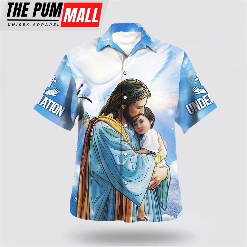 Christian Hawaiian Shirt, Jesus Hugging Child Hawaiian Shirt, One Nation Under God Hawaiian Shirts, Christian Clothing Hawaii