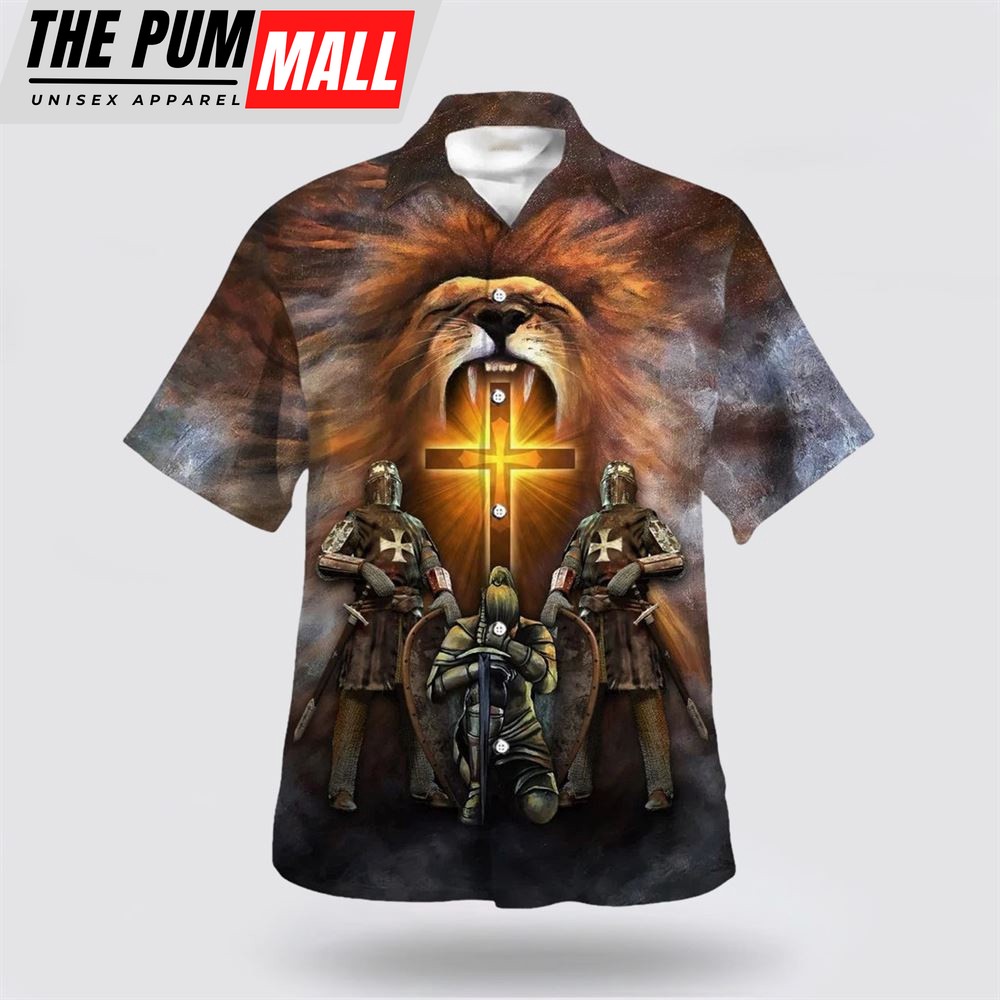 Christian Hawaiian Shirt, Jesus Is My Savior A Child Of God A Man Of Faith A Warrior Of Christ Lion Cross Hawaiian Shirt, Christian Clothing Hawaii