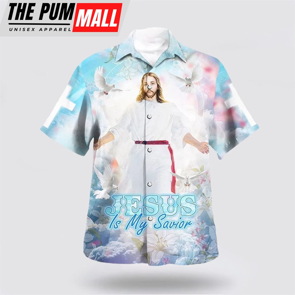 Christian Hawaiian Shirt, Jesus Is My Savior Hawaiian Shirt, Christ Open Arms Hawaiian Shirts, Christian Clothing Hawaii