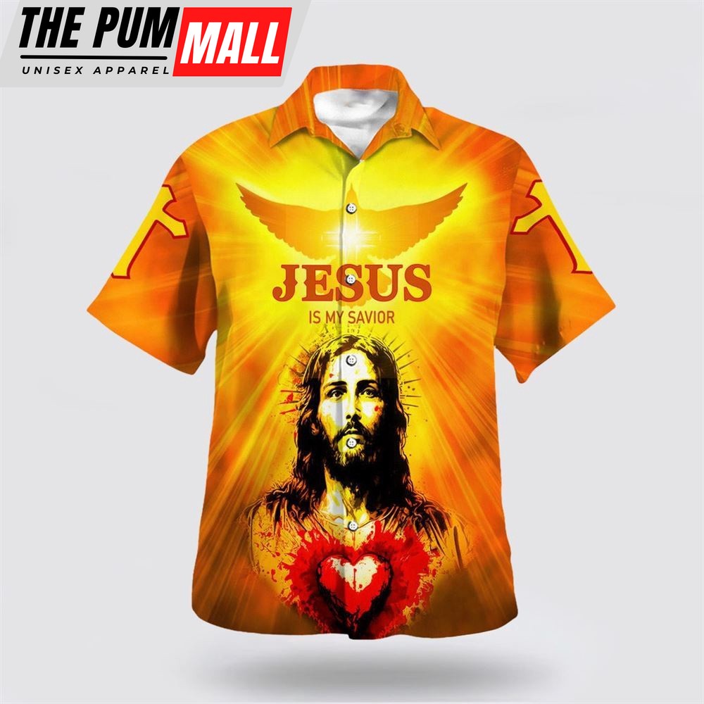 Christian Hawaiian Shirt, Jesus Is My Savior Hawaiian Shirts, Christ Of The Sacred Heart Hawaiian Shirts, Christian Clothing Hawaii