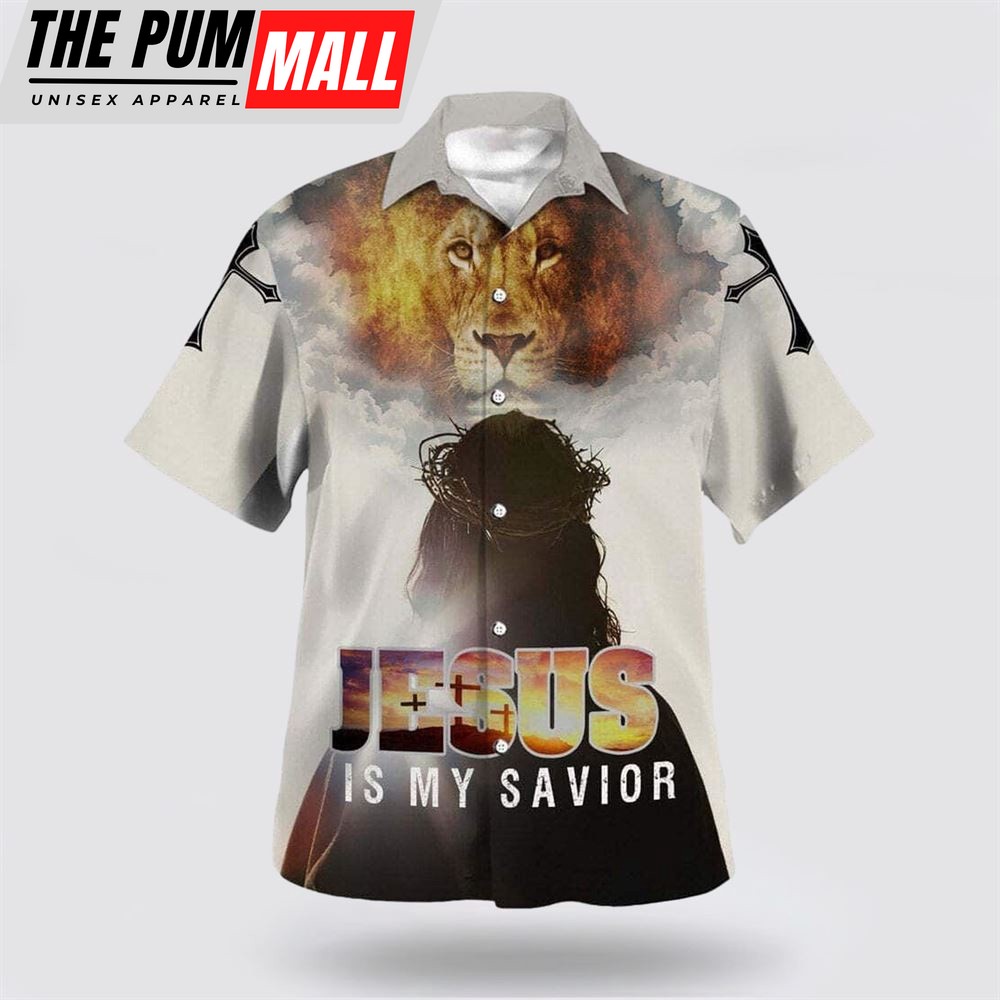 Christian Hawaiian Shirt, Jesus Is My Savior Jesus And The King Lion Christian Hawaiian Shirt, Christian Clothing Hawaii