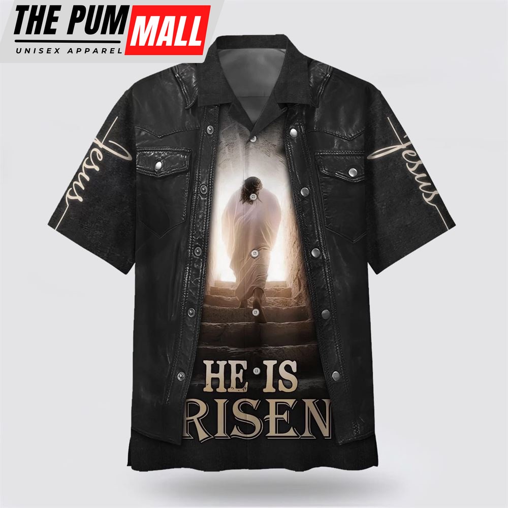 Christian Hawaiian Shirt, Jesus Leaving The Tomb Hawaiian Shirt, He Is Risen Hawaiian Shirts, Christian Clothing Hawaii