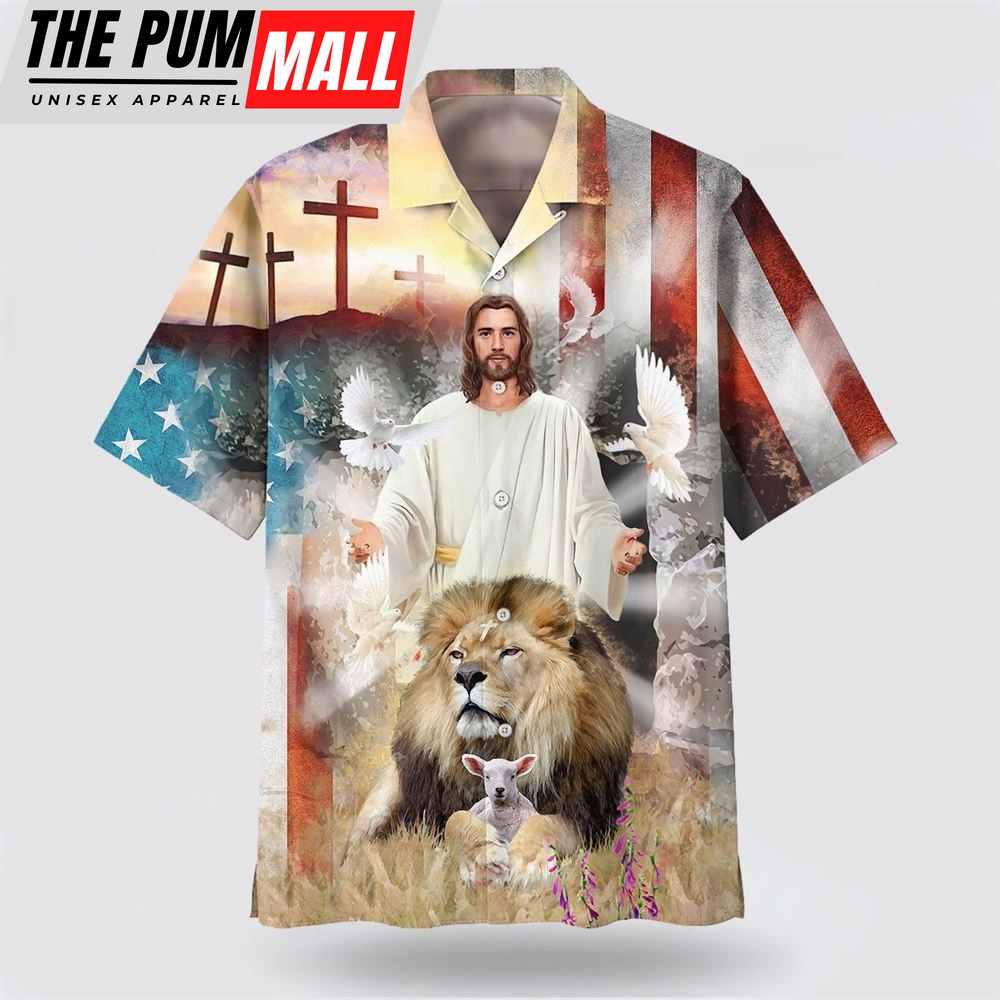 Christian Hawaiian Shirt, Jesus Lion And The Lamb Cross Hawaiian Shirts, Christian Clothing Hawaii
