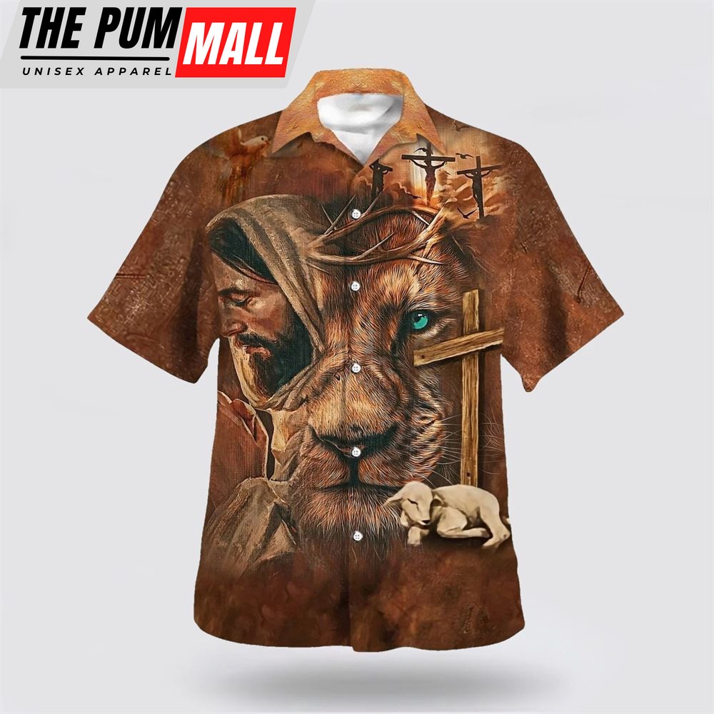 Christian Hawaiian Shirt, Jesus Lion Cross And The Lamb Hawaiian Shirts, Christian Clothing Hawaii