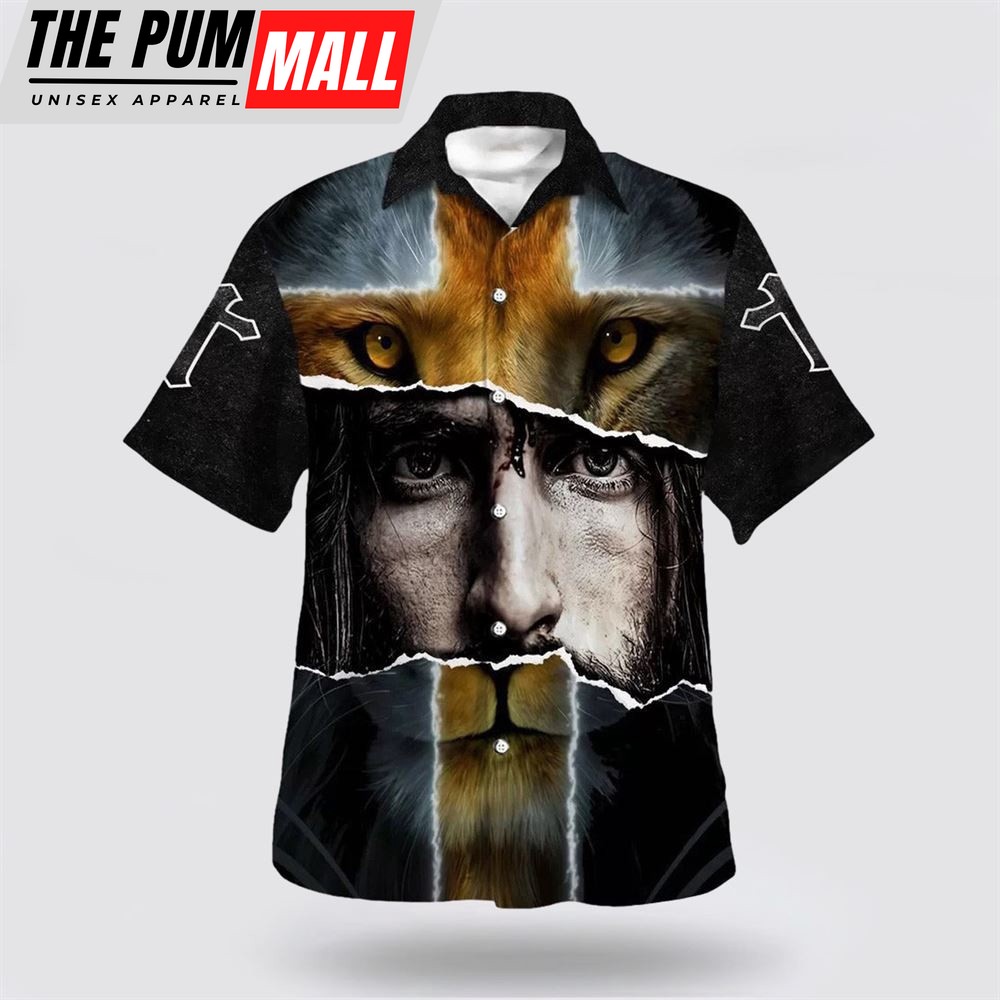 Christian Hawaiian Shirt, Jesus Lion Cross For Men Hawaiian Shirts, Christian Clothing Hawaii