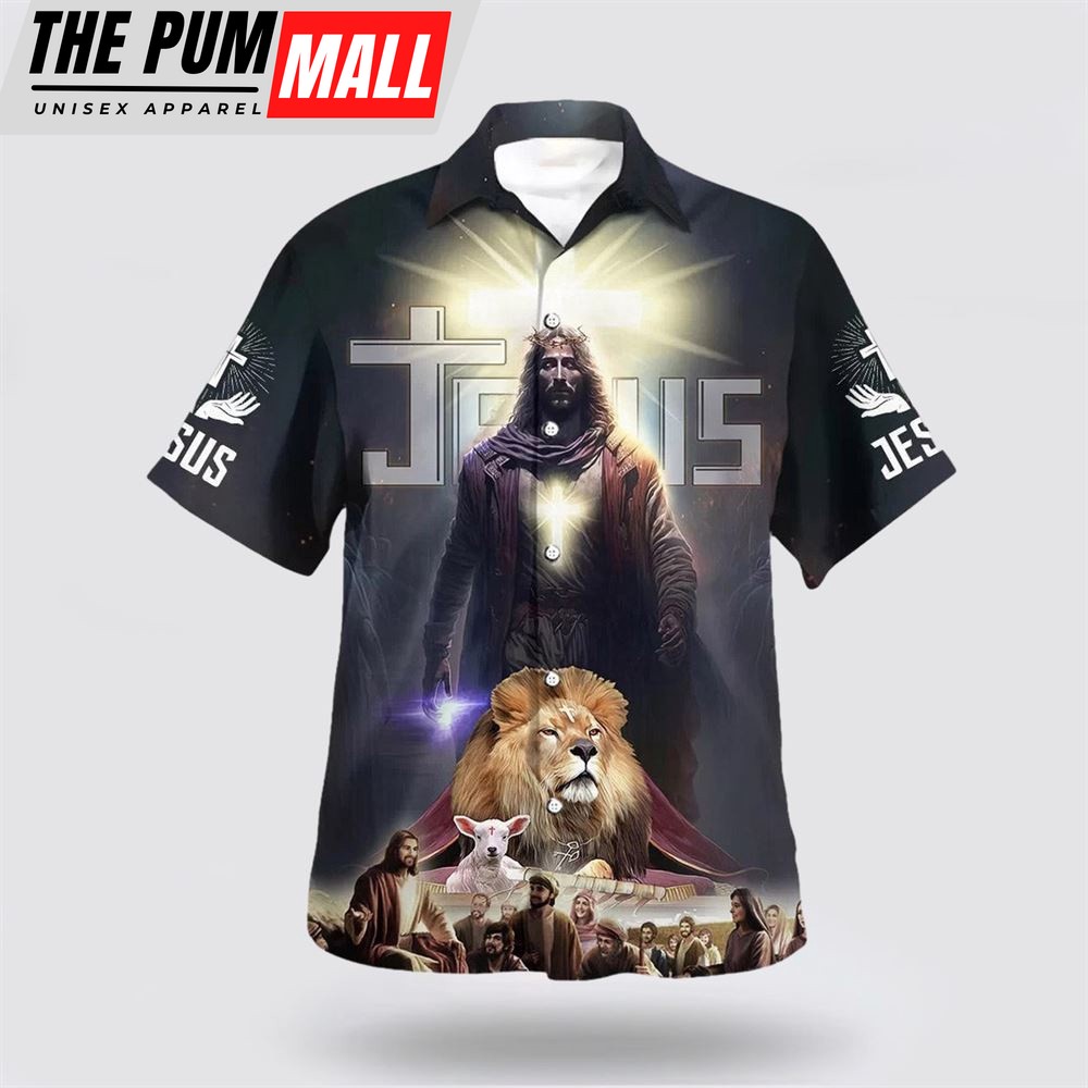 Christian Hawaiian Shirt, Jesus Lion Lamb With Disciples Hawaiian Shirts, Christian Clothing Hawaii