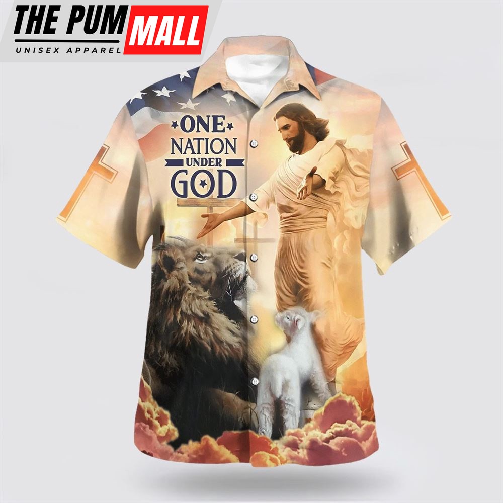 Christian Hawaiian Shirt, Jesus Open Arms One Nation Under God Hawaiian Shirts, Christian Clothing Hawaii