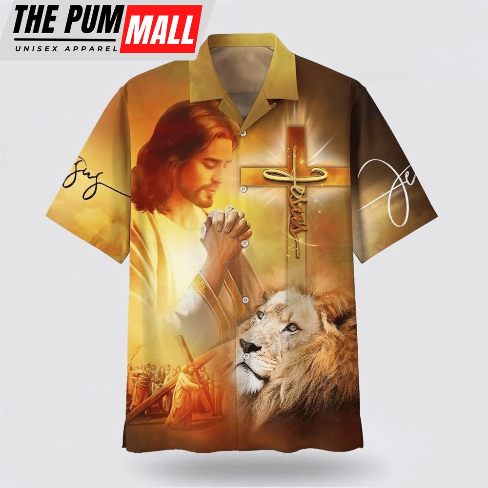 Christian Hawaiian Shirt, Jesus Prayer Lion Cross Hawaiian Shirts, Christian Clothing Hawaii
