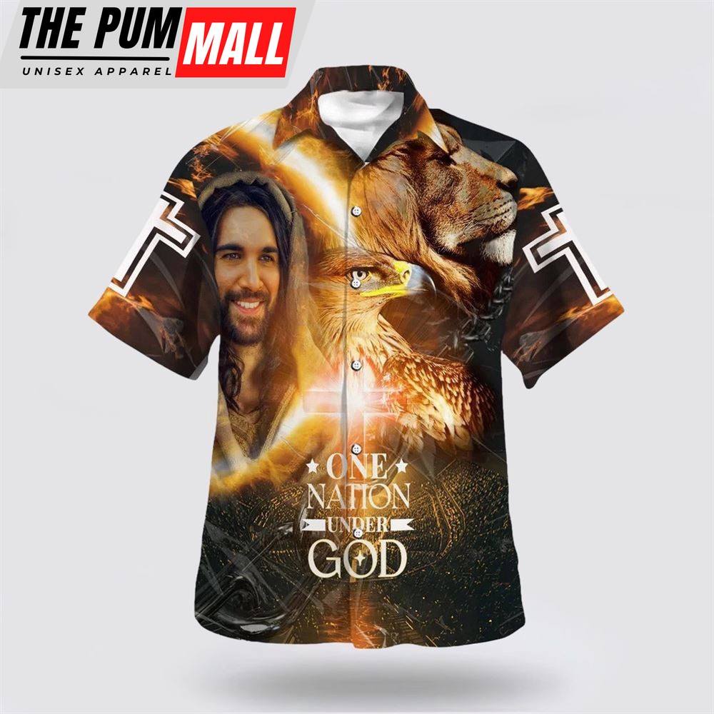 Christian Hawaiian Shirt, Jesus Smile Eagle One Nation Under God Hawaiian Shirts, Christian Clothing Hawaii