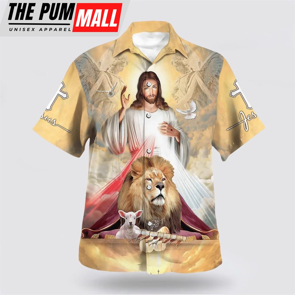 Christian Hawaiian Shirt, Jesus The Lion And The Lamb Hawaiian Shirts, Christian Clothing Hawaii