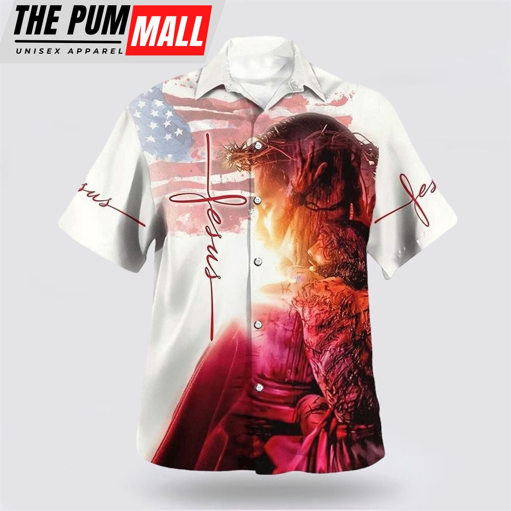 Christian Hawaiian Shirt, Jesus US American Flag Hawaiian Shirt, Christian Clothing Hawaii