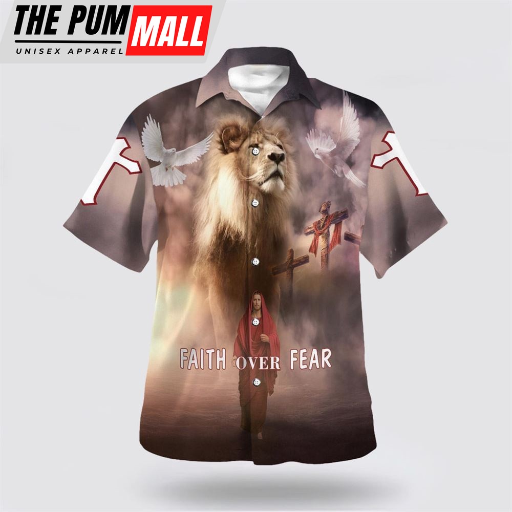 Christian Hawaiian Shirt, Jesus Walk On The Water Faith Over Fear Hawaiian Shirts, Christian Clothing Hawaii