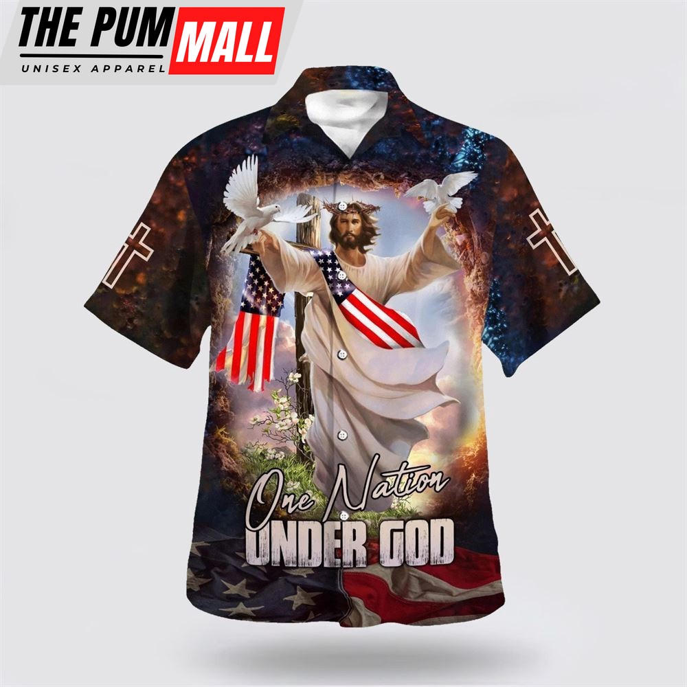 Christian Hawaiian Shirt, Jesus With His Arms Open Dove Hawaiian Shirt, One Nation Under God Hawaiian Shirts, Christian Clothing Hawaii