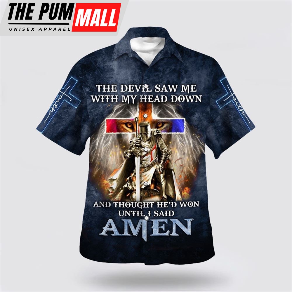 Christian Hawaiian Shirt, Knight Templar The Devil Saw Me With My Head Down Lion Hawaiian Shirt, Christian Clothing Hawaii