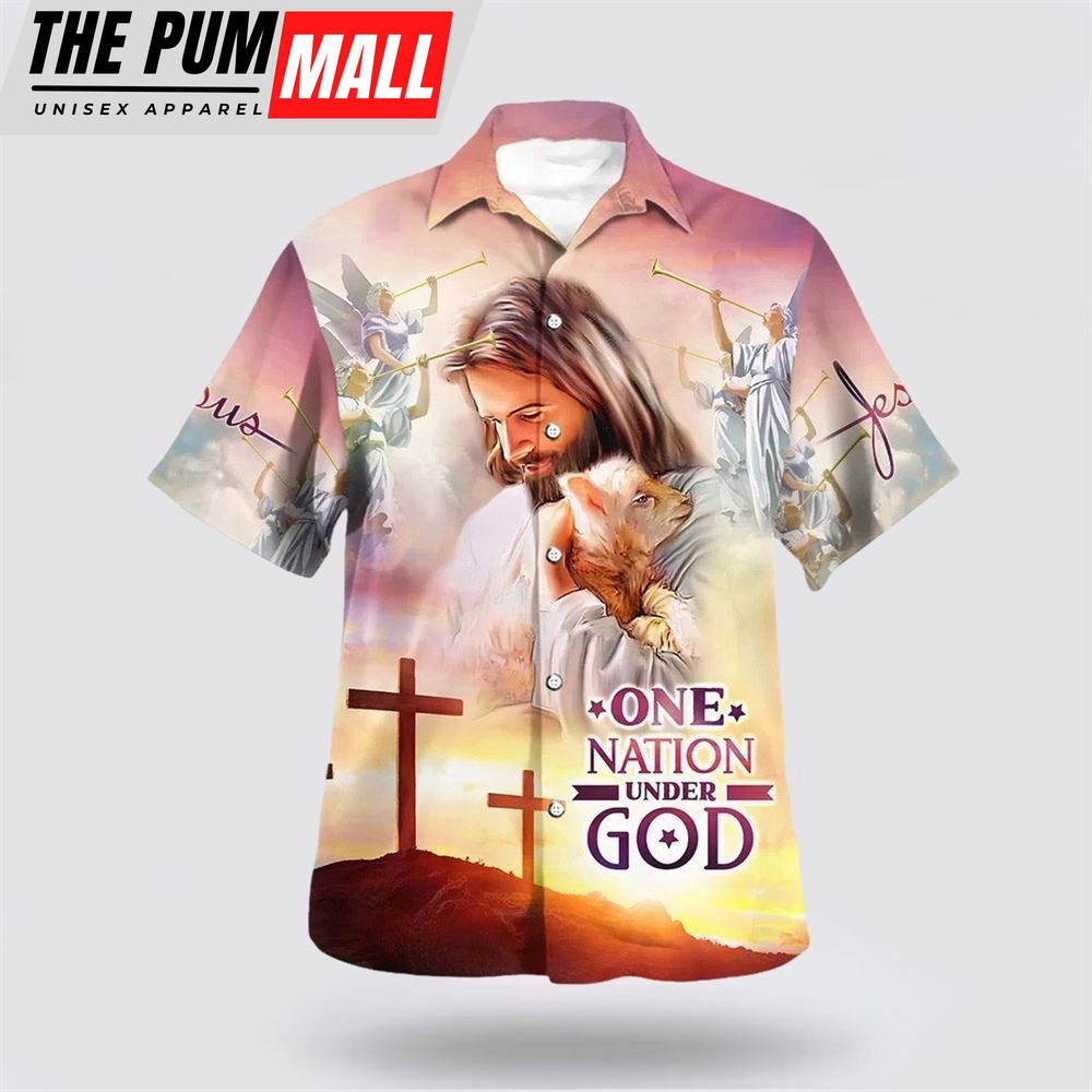 Christian Hawaiian Shirt, Lamb Of God Jesus Christ Hawaiian Shirt, One Nation Under God Hawaiian Shirts, Christian Clothing Hawaii
