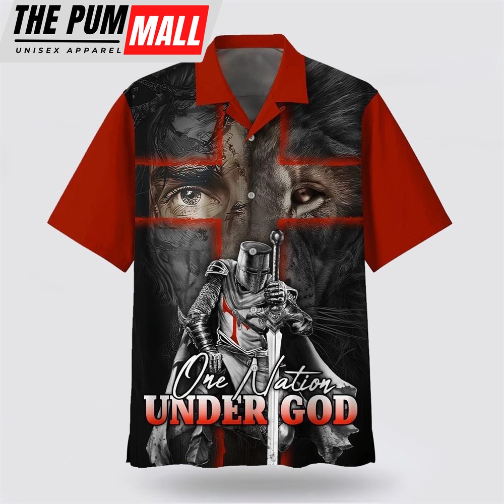 Christian Hawaiian Shirt, Lion And Warrior One Nation Under God Hawaiian Shirt, Christian Clothing Hawaii