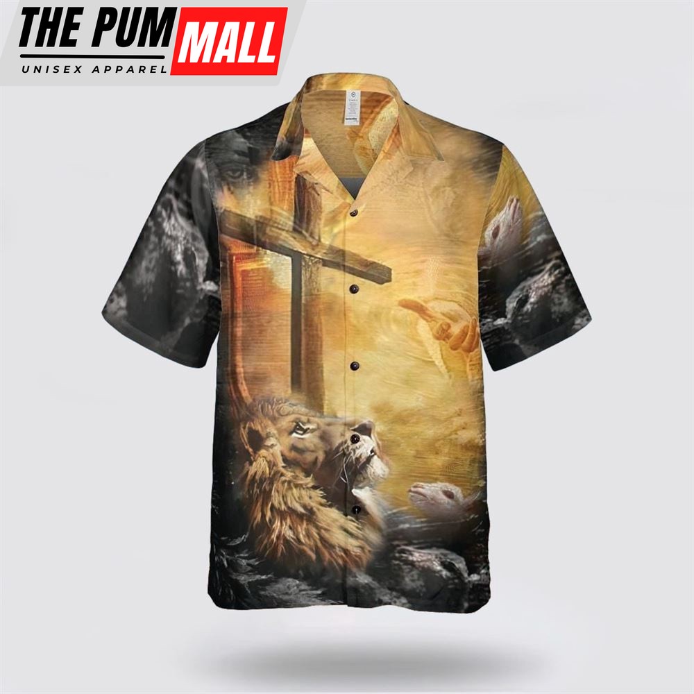 Christian Hawaiian Shirt, Lion Jesus Cross Sunrise Christianity Hawaiian Shirt, Christian Clothing Hawaii