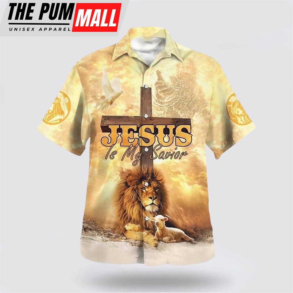 Christian Hawaiian Shirt, Lion Jesus Is My Savior Cross Hawaiian Shirt, Christian Clothing Hawaii