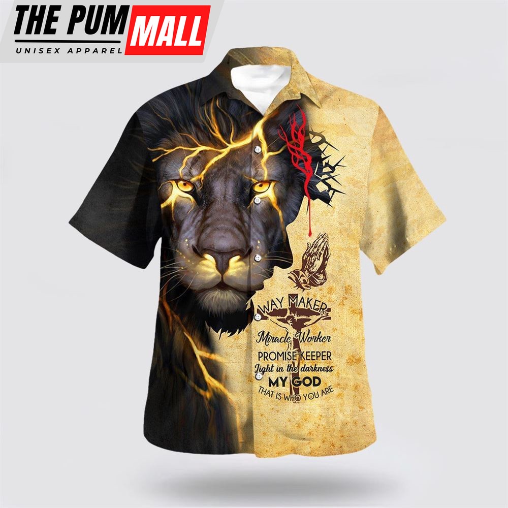 Christian Hawaiian Shirt, Lion Jesus Way Maker Miracle Worker Hawaiian Shirt, Christian Clothing Hawaii