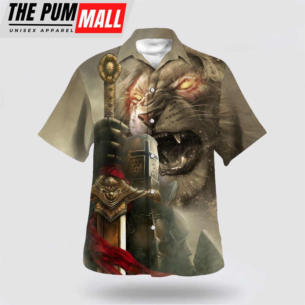 Christian Hawaiian Shirt, Lion Knight Of The Temple Hawaiian Shirt, Christian Clothing Hawaii