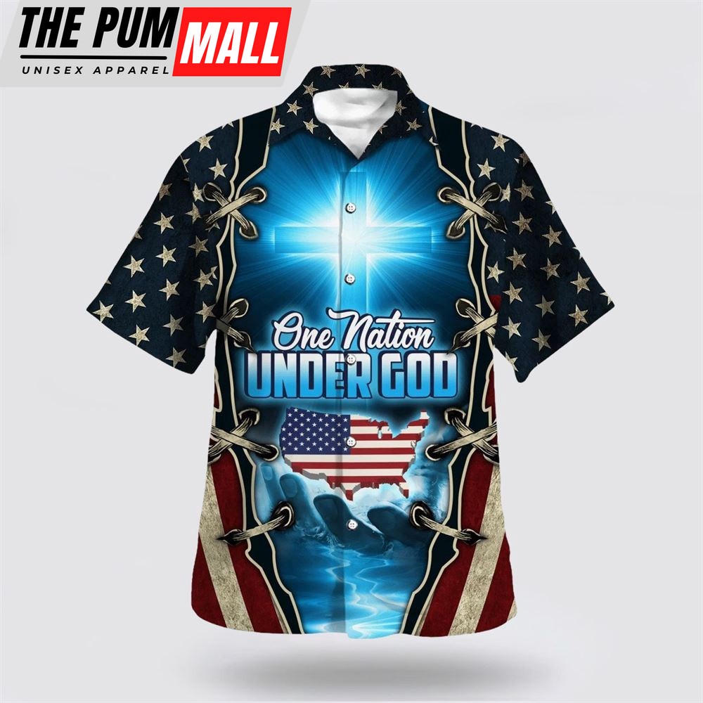 Christian Hawaiian Shirt, One Nation Under God American Cross Hawaiian Shirt, Christian Clothing Hawaii