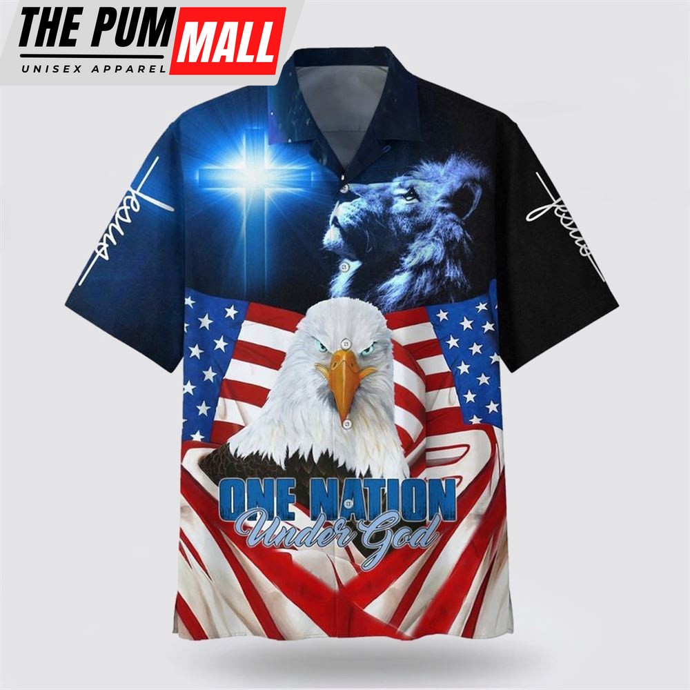Christian Hawaiian Shirt, One Nation Under God American Eagle Hawaiian Shirt, Christian Clothing Hawaii