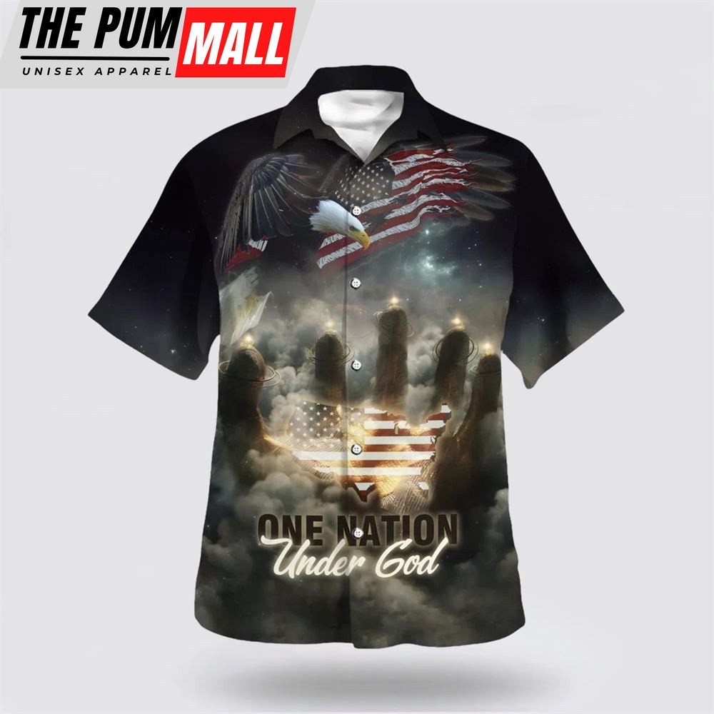Christian Hawaiian Shirt, One Nation Under God American Flag With Jesus Cross Tee For Freedom Day Hawaiian Shirt, Christian Clothing Hawaii