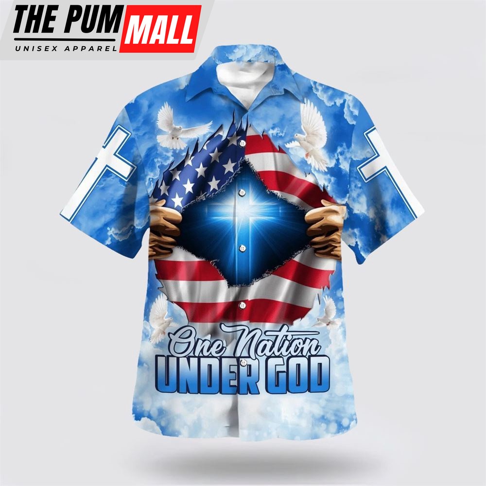 Christian Hawaiian Shirt, One Nation Under God Cross Hawaiian Shirts, Christian Clothing Hawaii