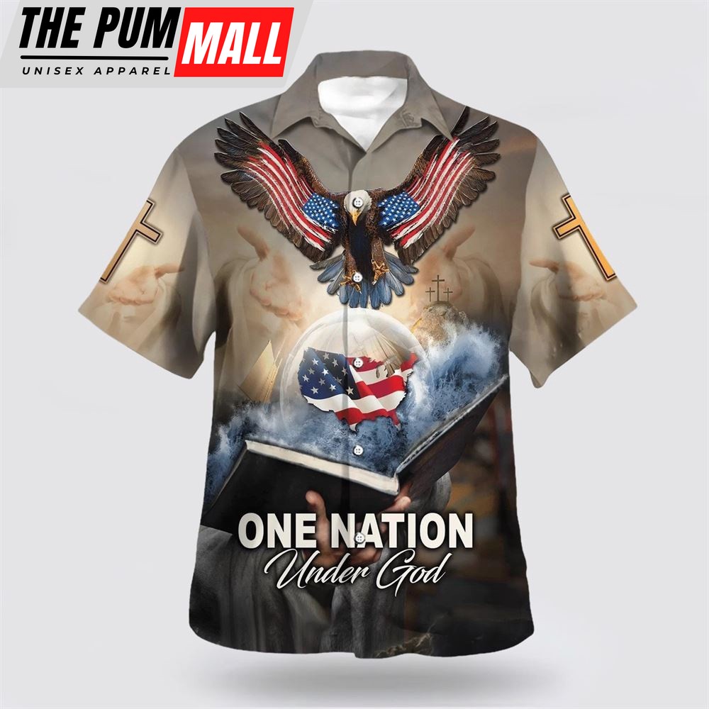 Christian Hawaiian Shirt, One Nation Under God Eagle With American Hawaiian Shirt, Christian Clothing Hawaii