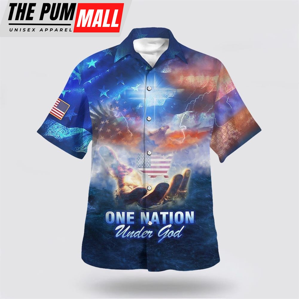 Christian Hawaiian Shirt, One Nation Under God Hand Of Jesus Hawaiian Shirt, Christian Clothing Hawaii