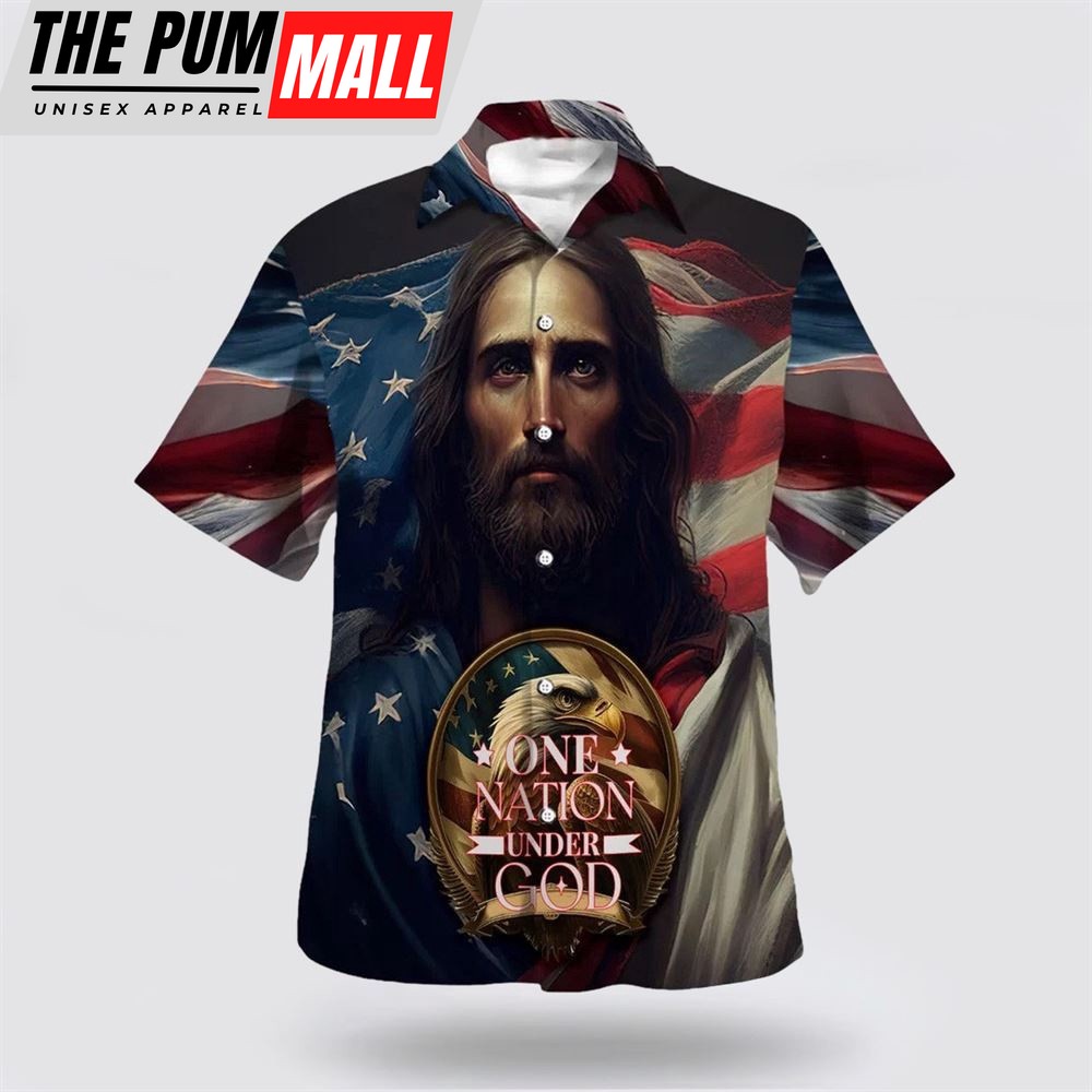 Christian Hawaiian Shirt, One Nation Under God Hawaiian Shirt, Jesus Eagle American Flag Hawaiian Shirts, Christian Clothing Hawaii
