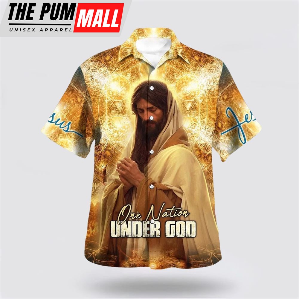 Christian Hawaiian Shirt, One Nation Under God Hawaiian Shirt, Jesus Pray Hawaiian Shirts, Christian Clothing Hawaii